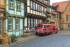 historischer Feuerwehrwagen in Quedlinburg, historische Altstadt mit Schlossberg, 10.10.2014 (Photo: Christian Behring, www.christian-behring.com)