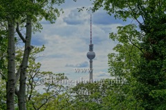 Volkspark Friedrichshain, Blick auf den Fernsehturm, Aussicht vom Großen Bunkerberg - Flakturm II G ("Mont Klamott"), "FRIEDRICHSHAIN", Berlin, 14.05.2020